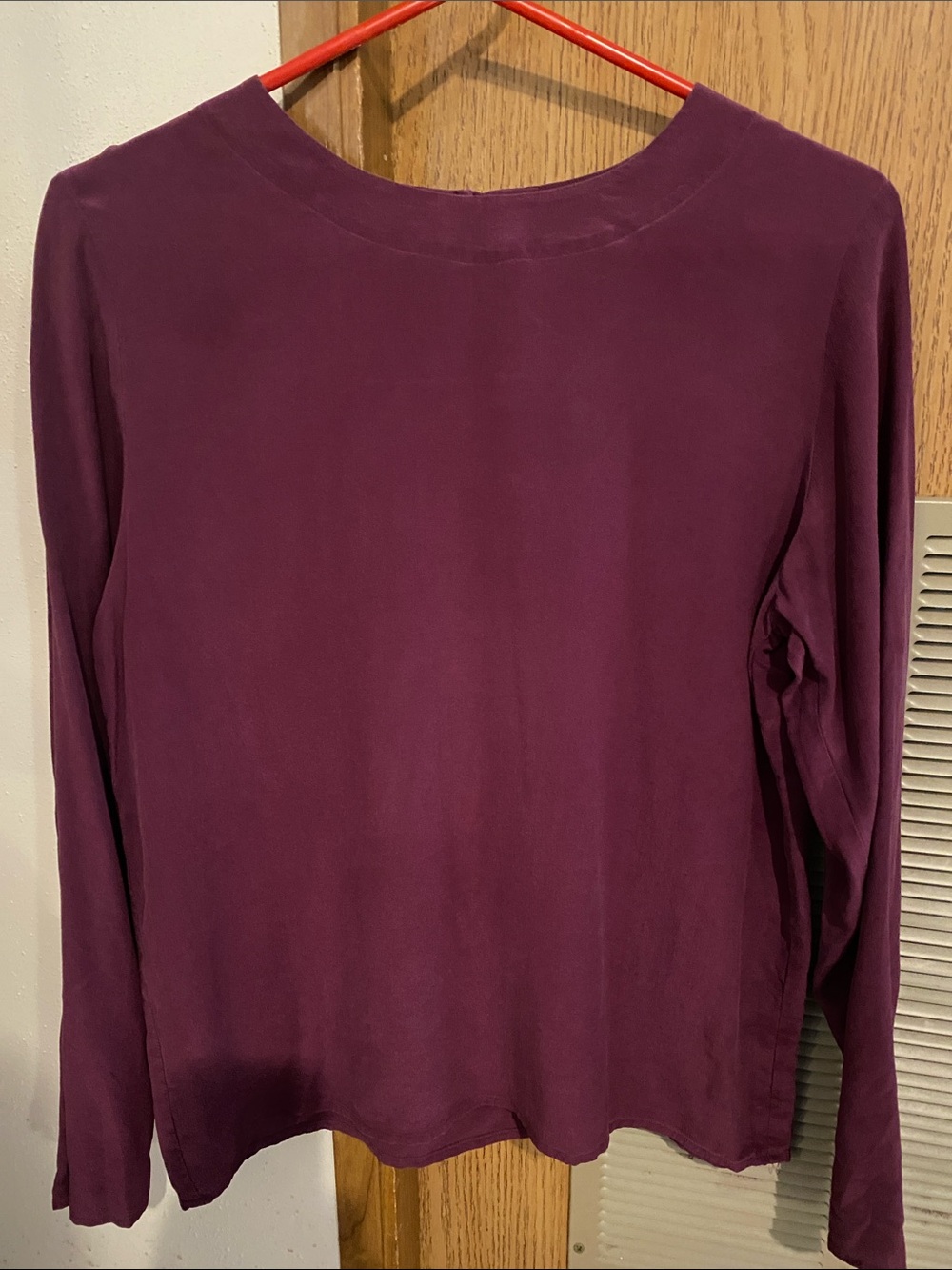 Vintage Women’s Silk Long Sleeve Crewneck Top - Plum Small Career Luxury Event